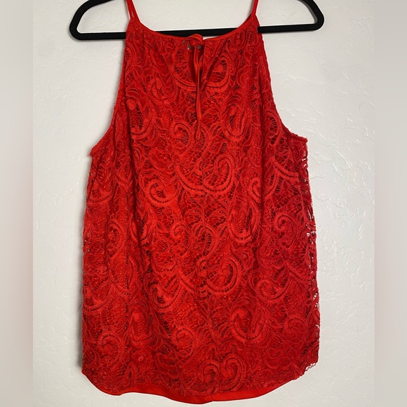 Tacera Elegant Red Lace Halter Women's Blouse Sz XL Sleeveless spaghetti strap - Picture 2 of 10